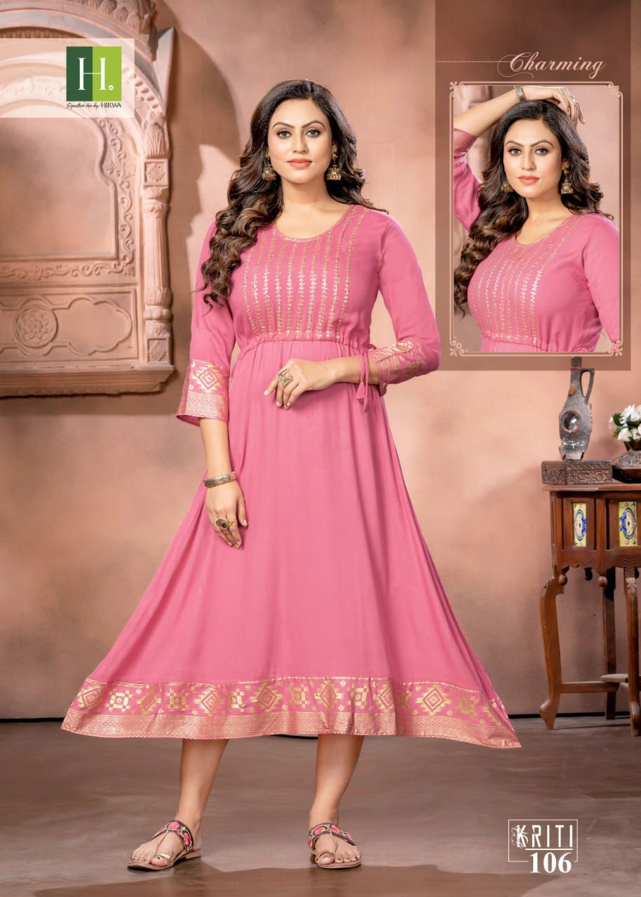 Hirwa Kriti Fancy Ethnic Wear Wholesale Anarkali Kurtis
